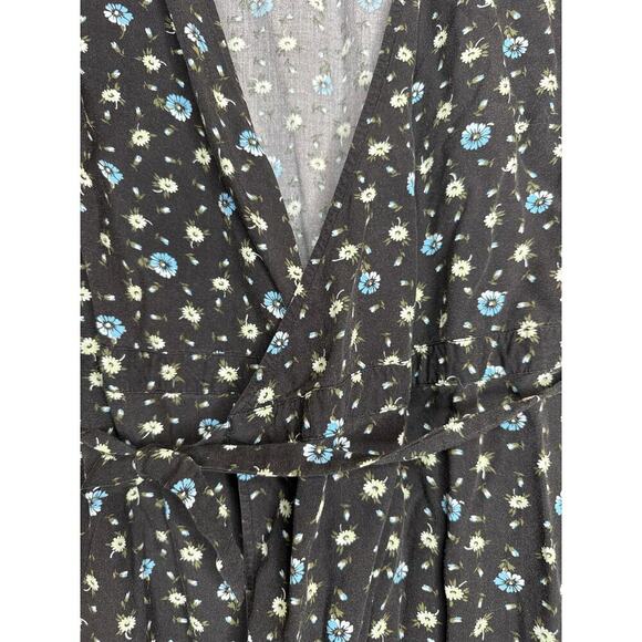 J. Crew Mercantile Wrap Dress XS Black Blue Floral Rayon Calf Length - Picture 2 of 5